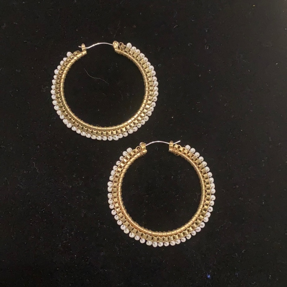 Gold Beaded hoop Earrings